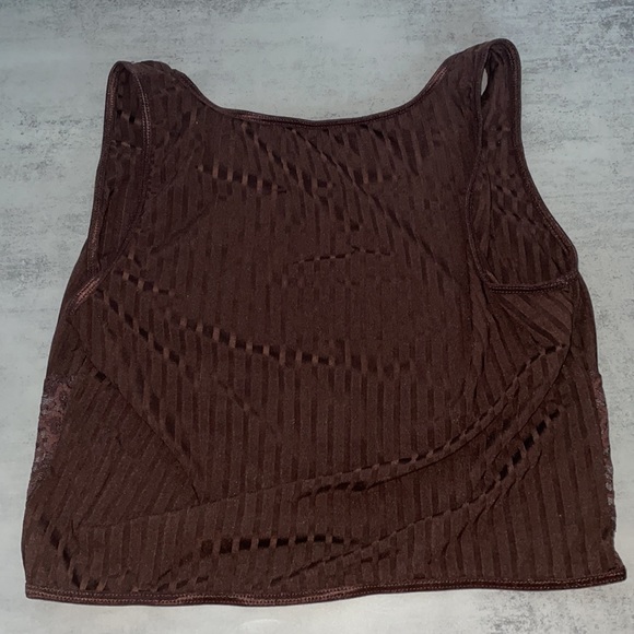 SHEIN Chocolate Brown Contrast Lace Hook and Eye Crop Tank Top - Picture 6 of 6